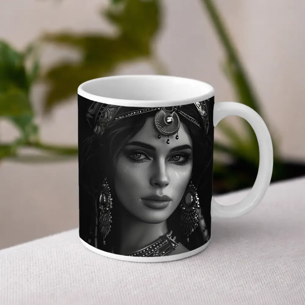 Black and White Woman Portrait Ornate Headdress – Mugs