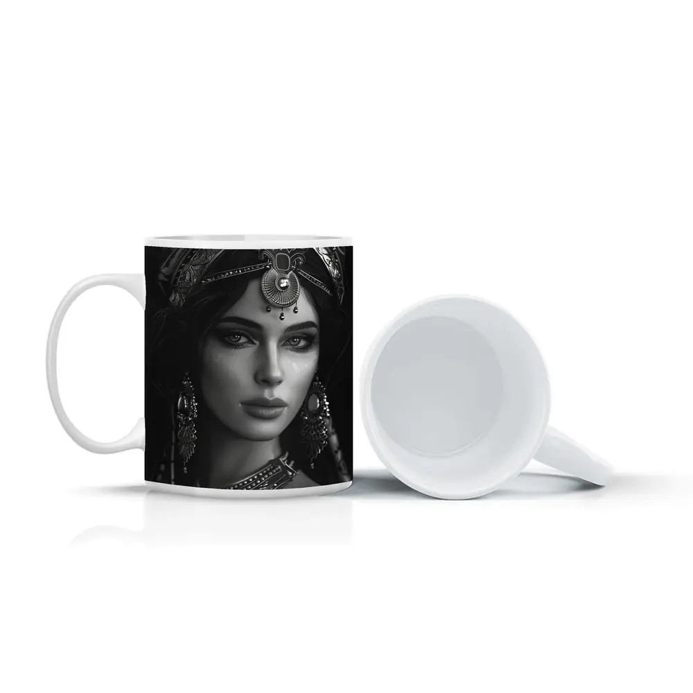 Black and White Woman Portrait Ornate Headdress – Mugs