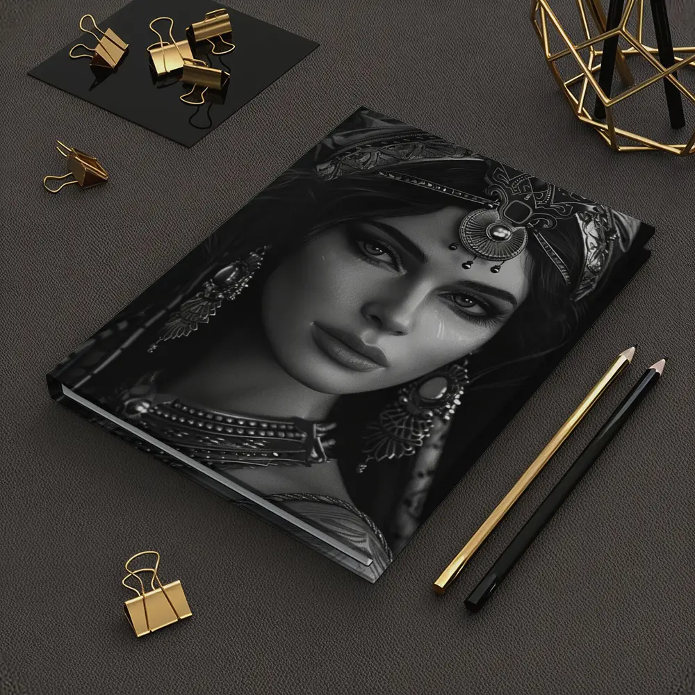 Black and White Woman Portrait Ornate Headdress – Notebooks