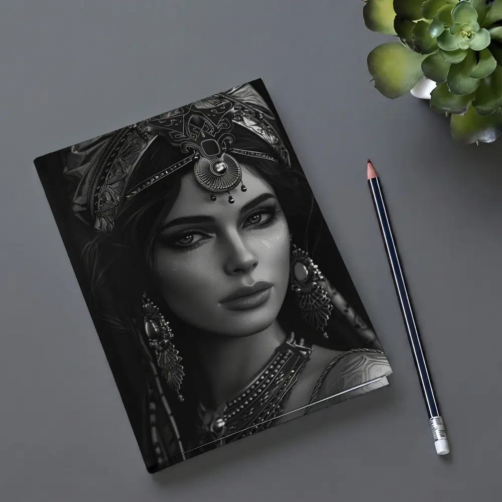 Black and White Woman Portrait Ornate Headdress – Notebooks