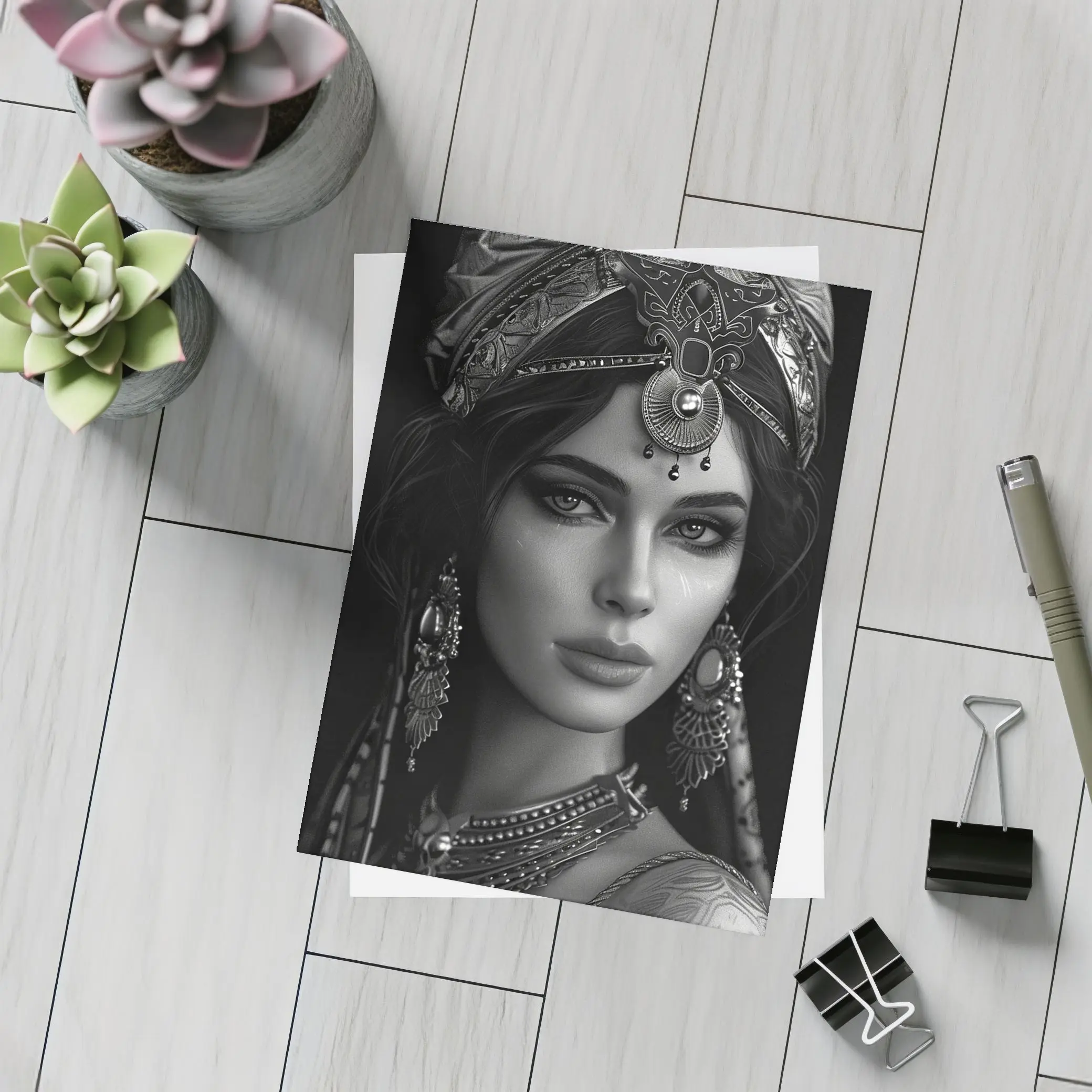 Black and White Woman Portrait Ornate Headdress – Postcards