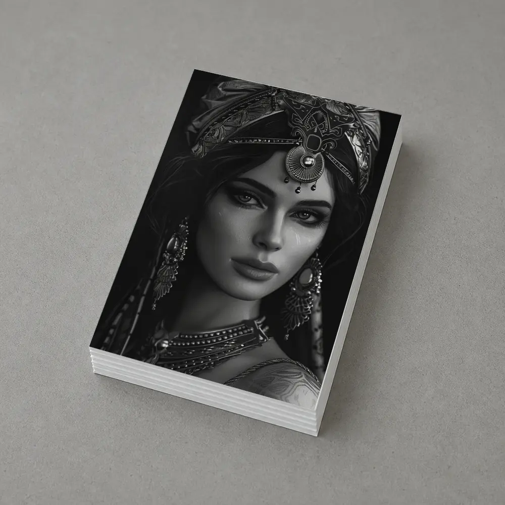 Black and White Woman Portrait Ornate Headdress – Postcards