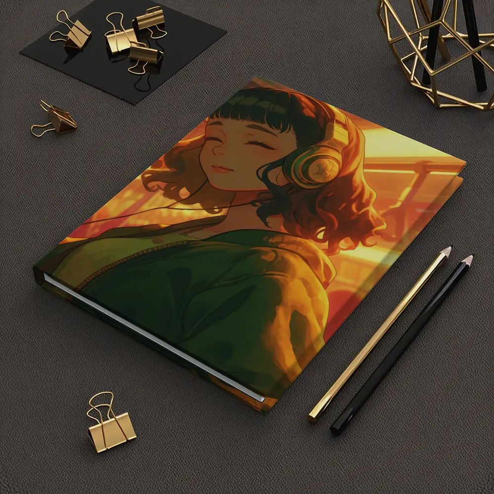 Anime Girl Headphones Warm Golden Light – Notebooks