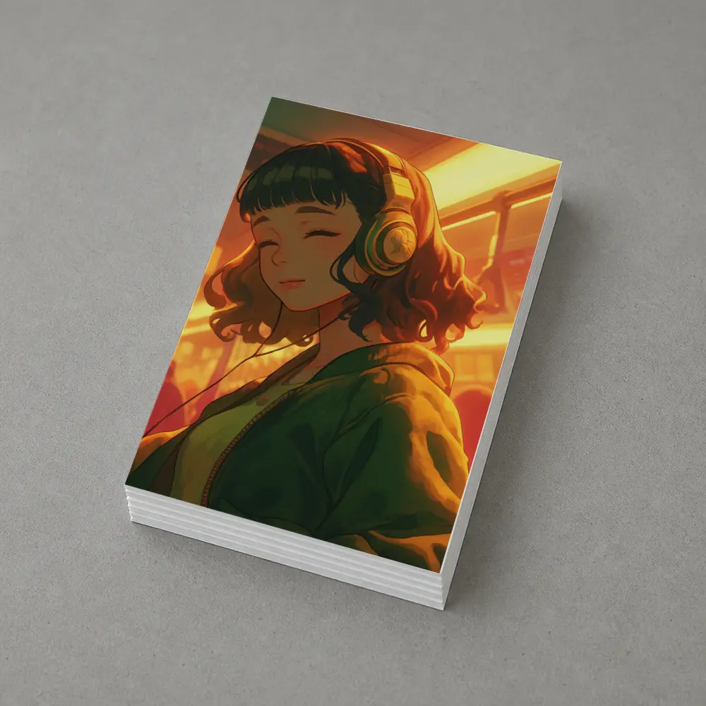 Anime Girl Headphones Warm Golden Light – Postcards
