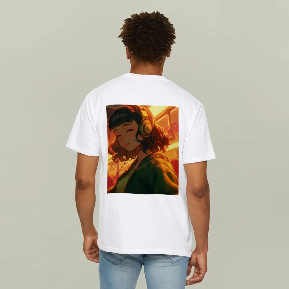 Anime Girl Headphones Warm Golden Light – T-Shirts