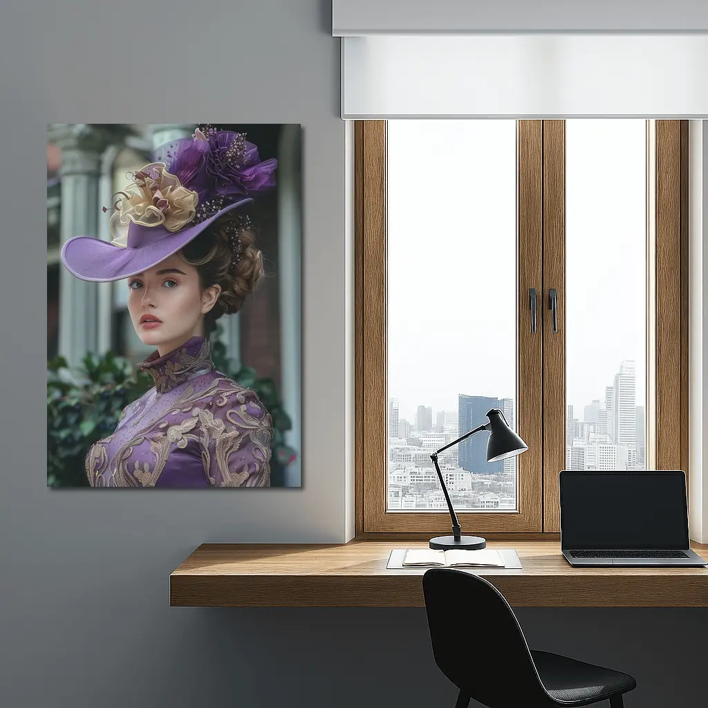 Victorian Woman Purple Hat Gold Embroidery – Wall Art