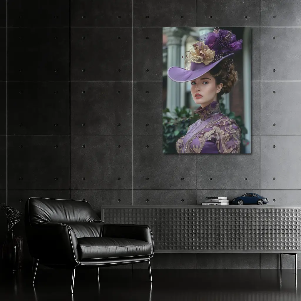Victorian Woman Purple Hat Gold Embroidery – Wall Art