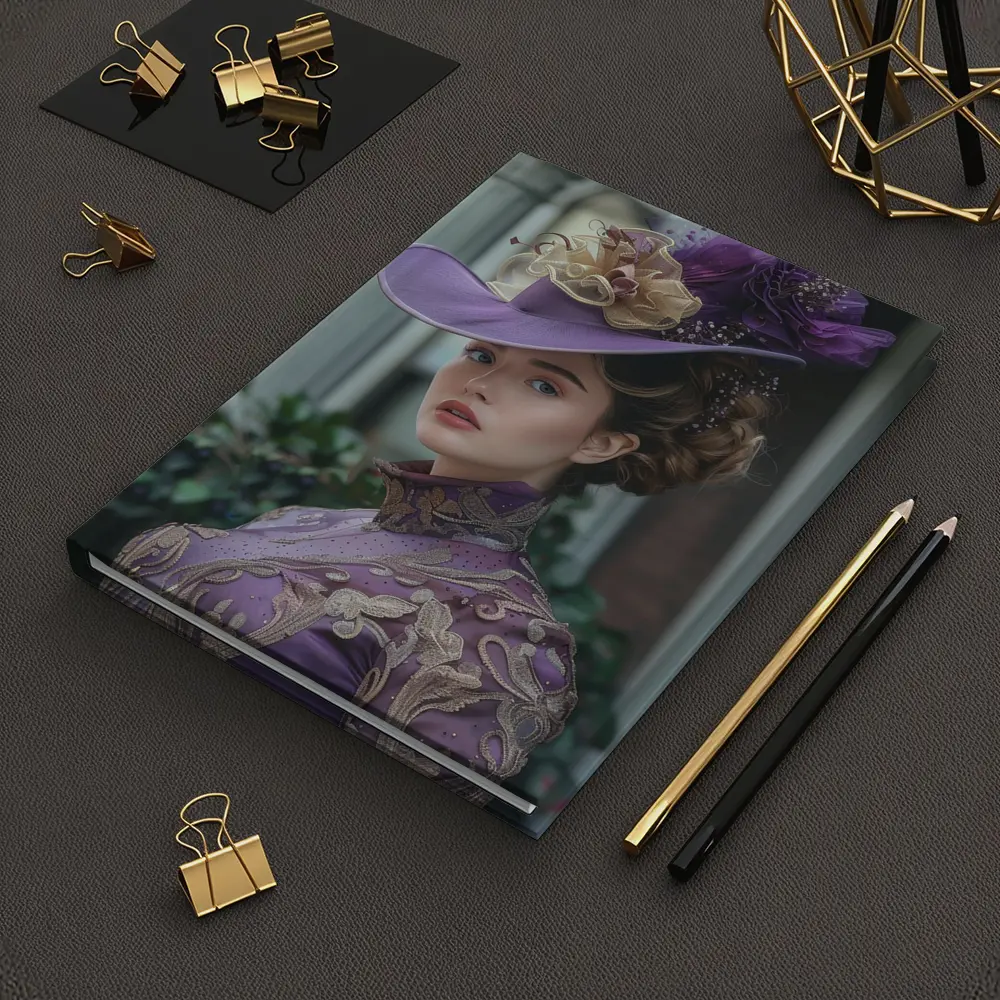 Victorian Woman Purple Hat Gold Embroidery – Notebooks