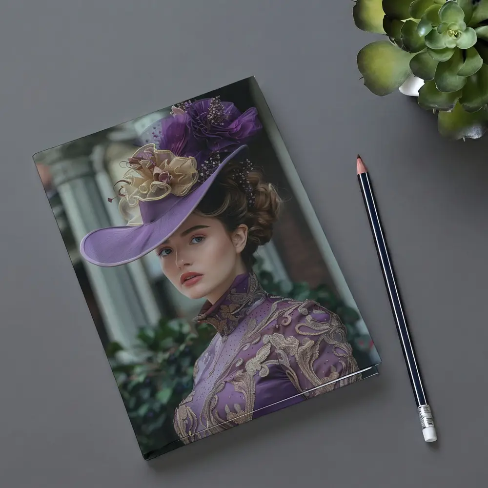 Victorian Woman Purple Hat Gold Embroidery – Notebooks