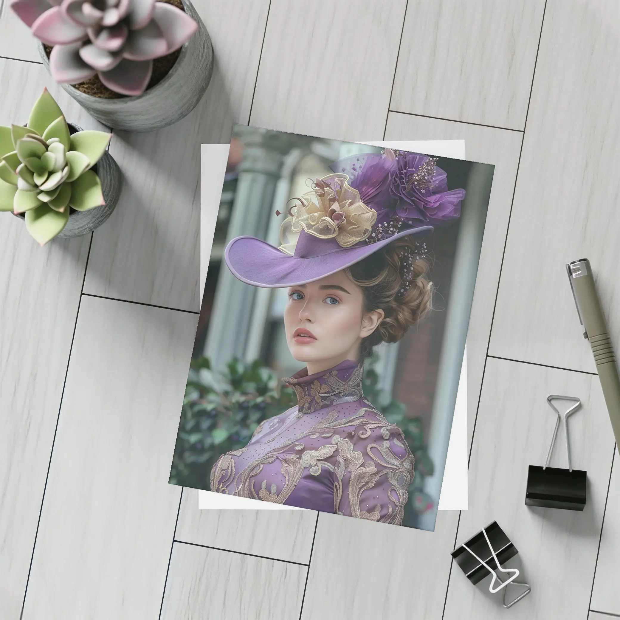 Victorian Woman Purple Hat Gold Embroidery – Postcards
