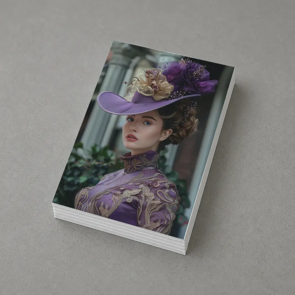 Victorian Woman Purple Hat Gold Embroidery – Postcards