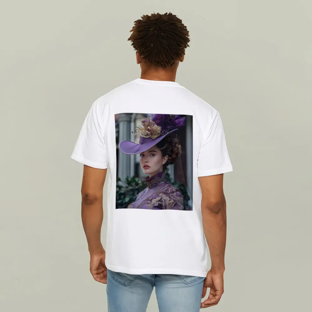 Victorian Woman Purple Hat Gold Embroidery – T-Shirts