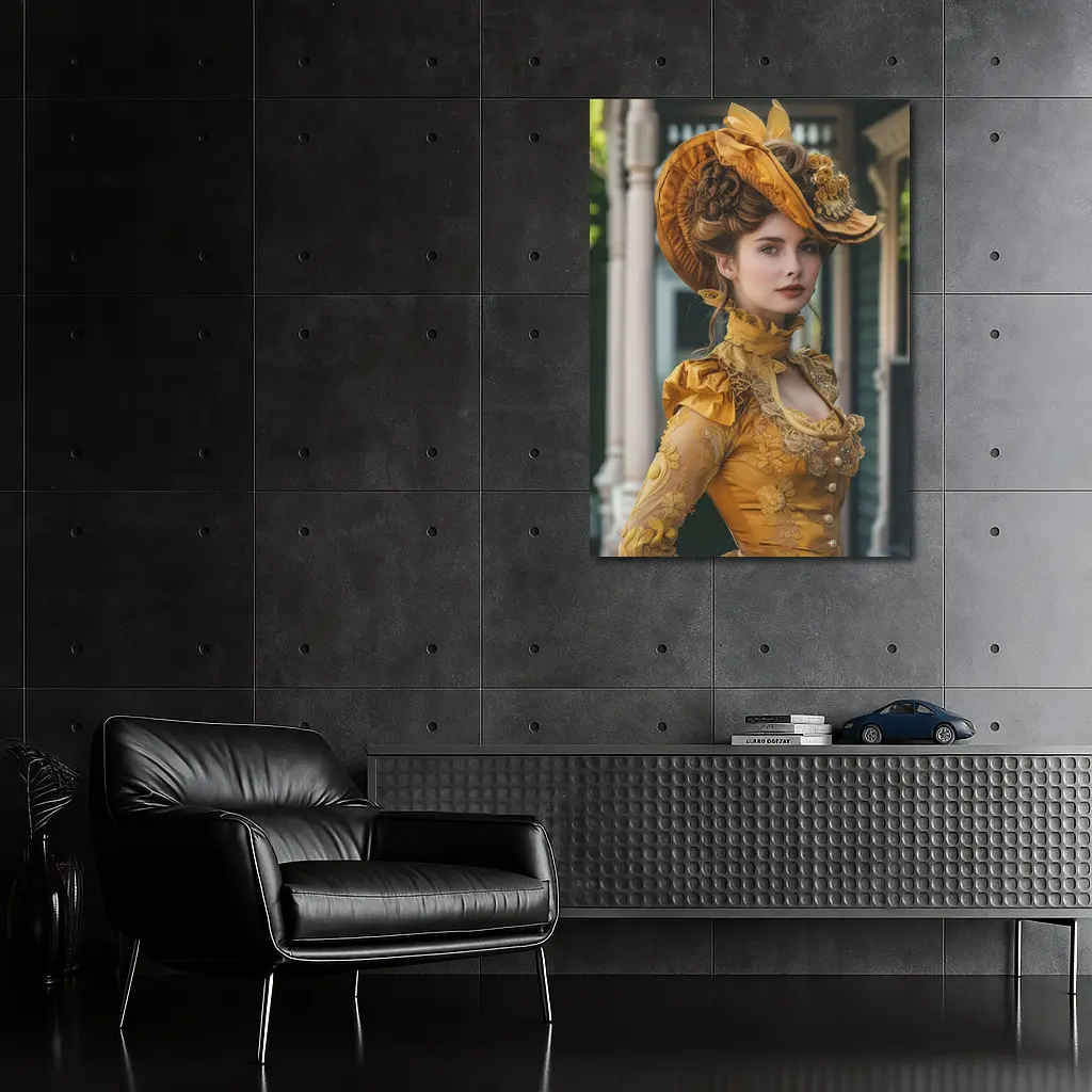 Victorian Woman Gold Dress Ornate Hat – Wall Art