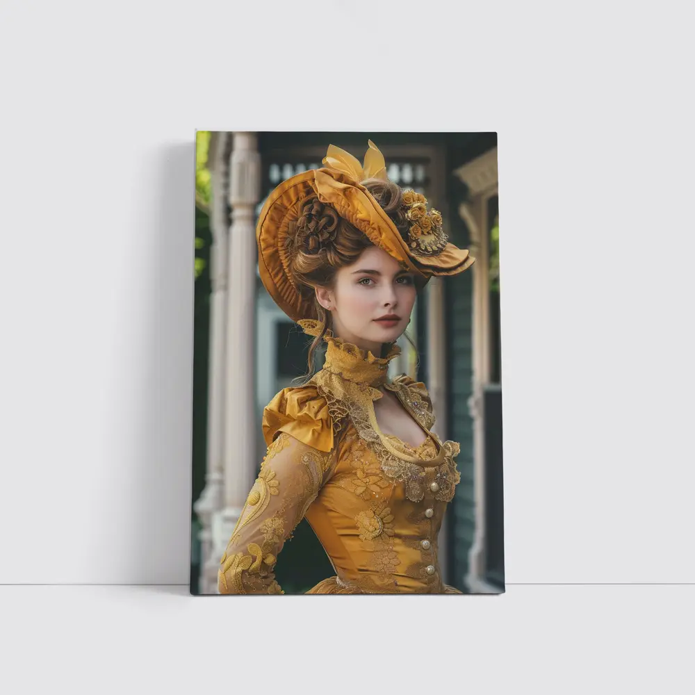Victorian Woman Gold Dress Ornate Hat – Wall Art
