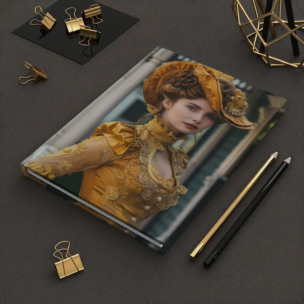 Victorian Woman Gold Dress Ornate Hat – Notebooks