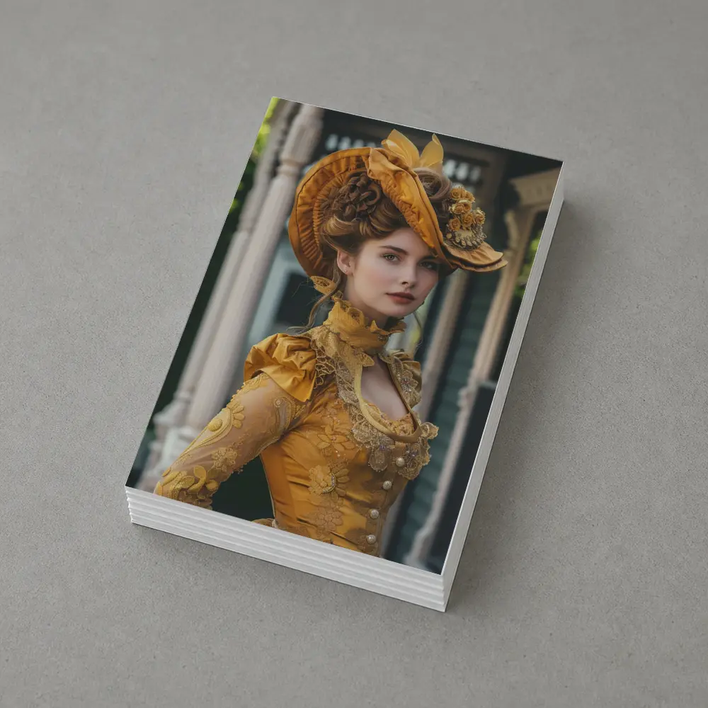 Victorian Woman Gold Dress Ornate Hat – Postcards