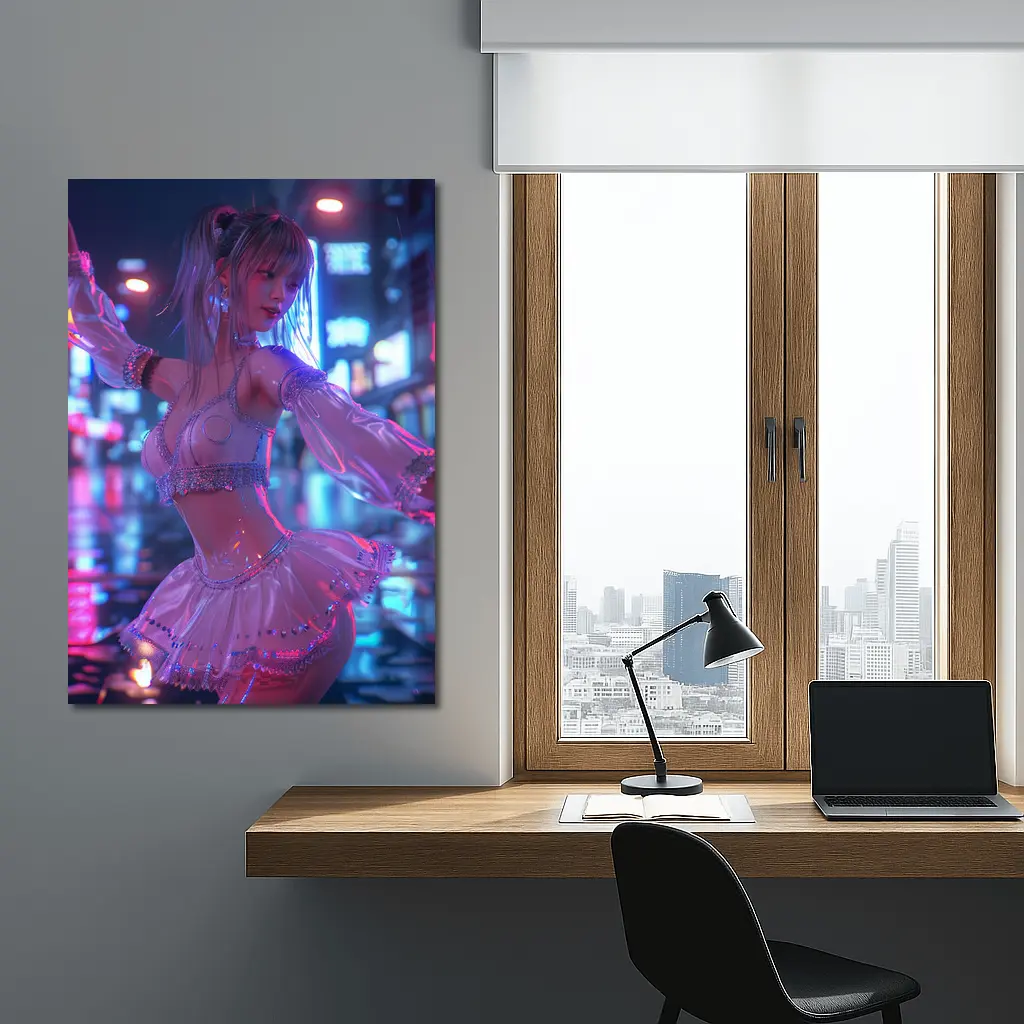 Anime Girl Neon City Night Dance – Wall Art