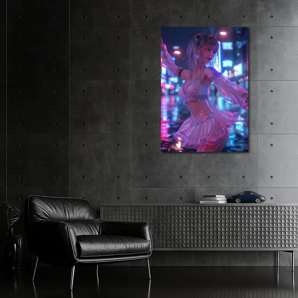 Anime Girl Neon City Night Dance – Wall Art