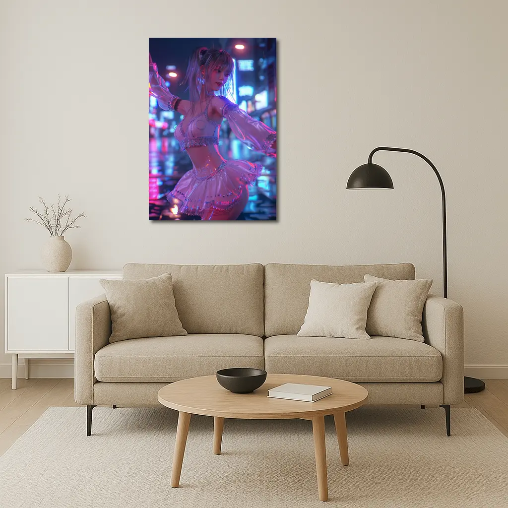 Anime Girl Neon City Night Dance – Wall Art