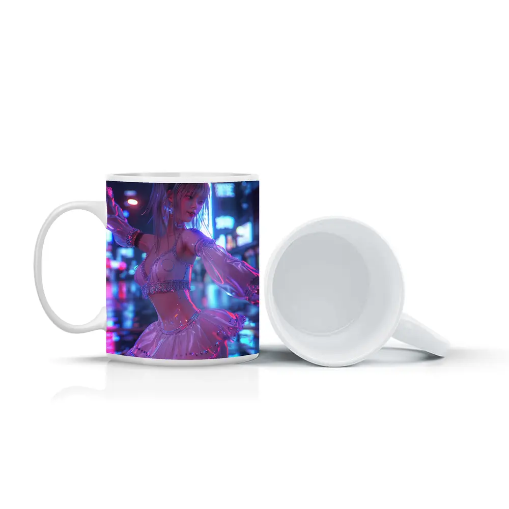 Anime Girl Neon City Night Dance – Mugs