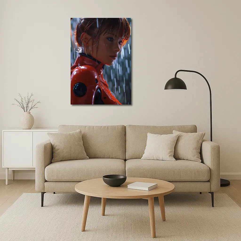 Anime Girl Red Suit Rainy Night – Wall Art