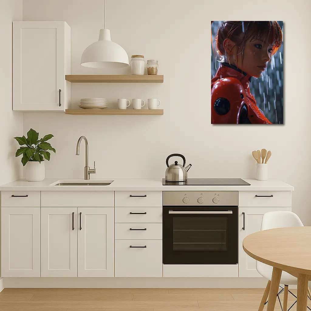 Anime Girl Red Suit Rainy Night – Wall Art