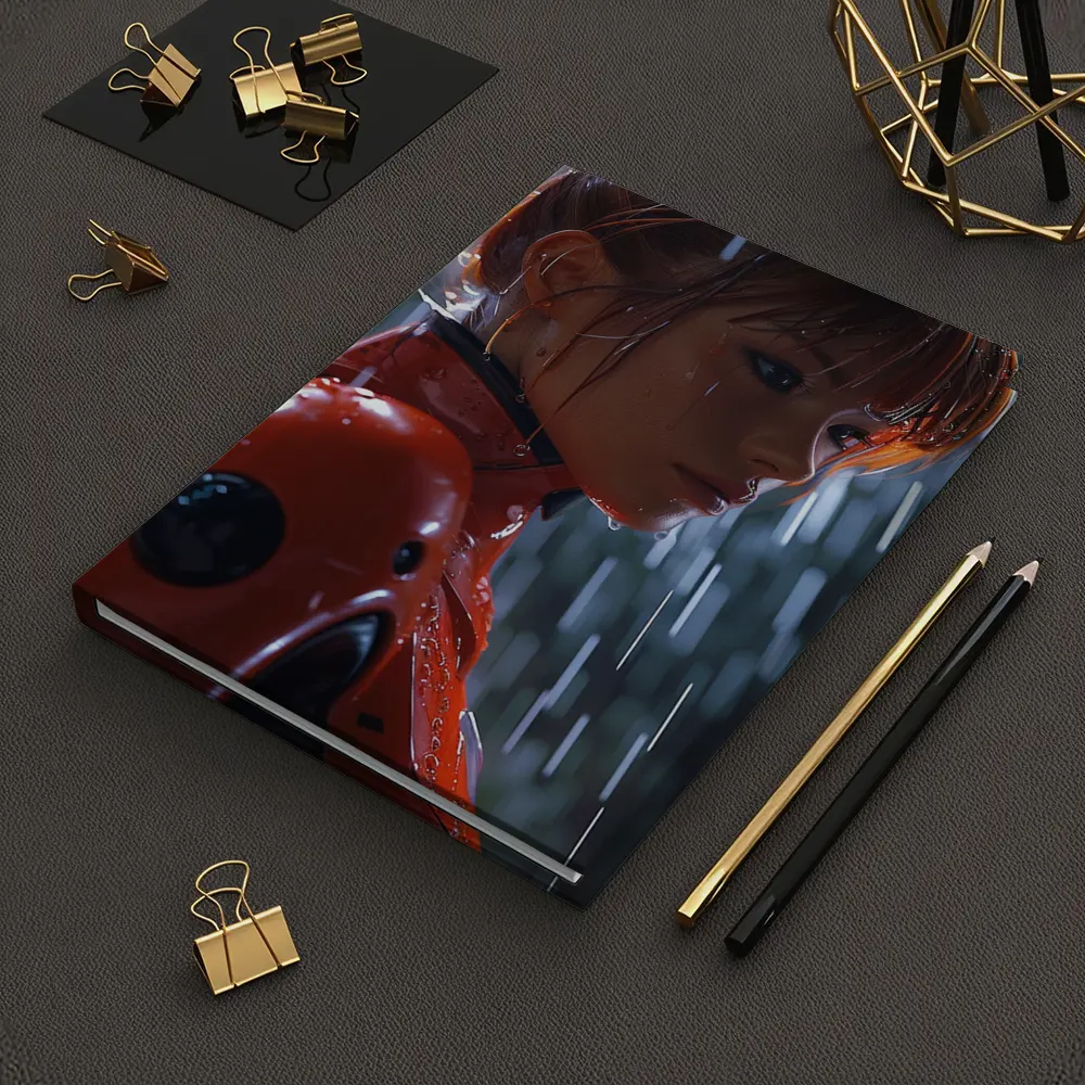 Anime Girl Red Suit Rainy Night – Notebooks