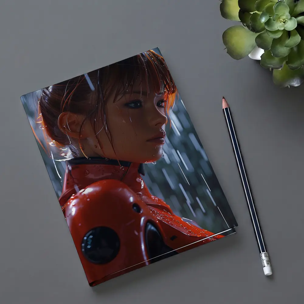 Anime Girl Red Suit Rainy Night – Notebooks