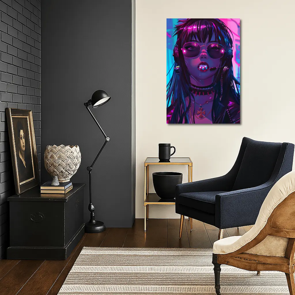 Cyberpunk Anime Girl Neon City Night – Wall Art