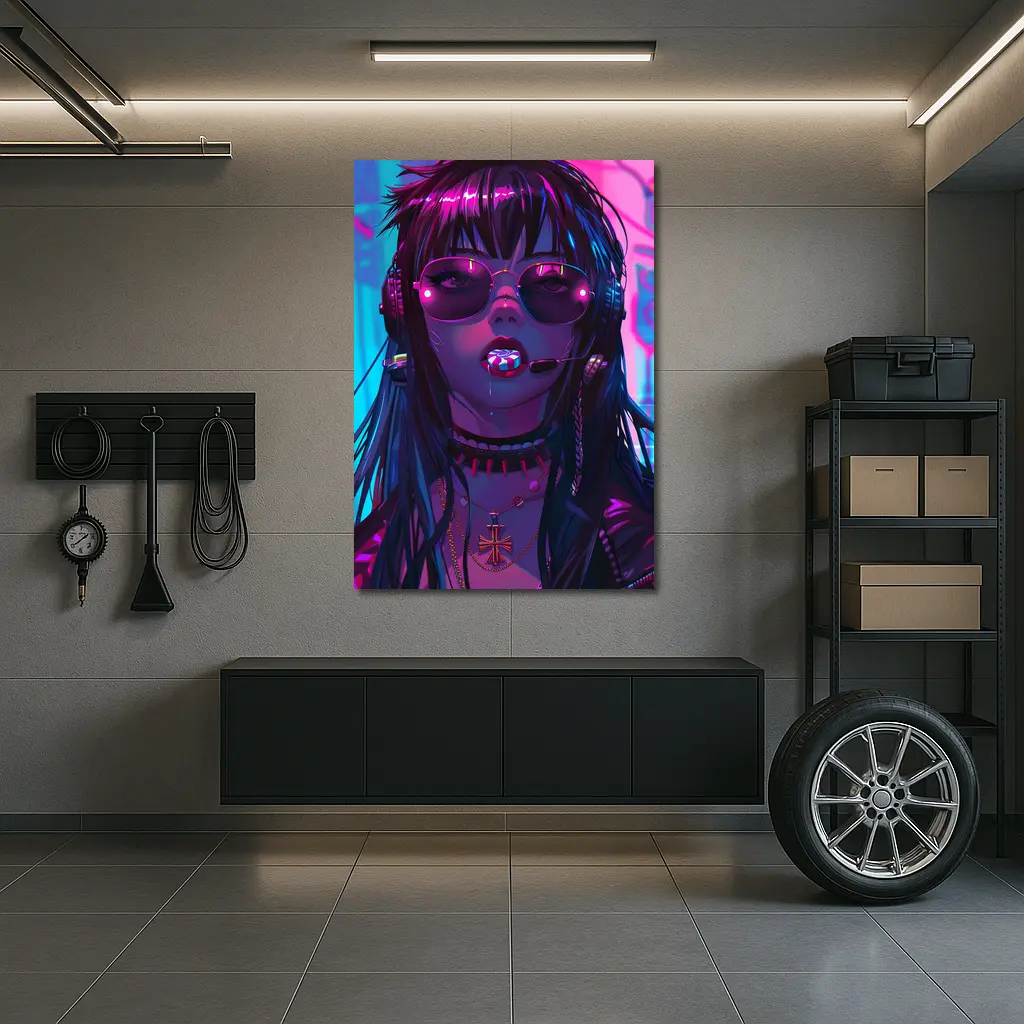 Cyberpunk Anime Girl Neon City Night – Wall Art