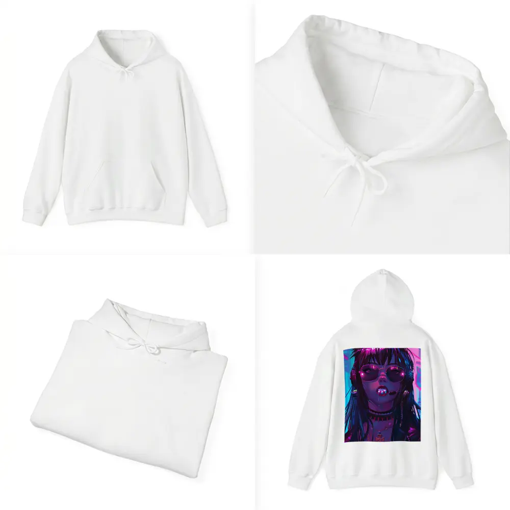 Cyberpunk Anime Girl Neon City Night – Hoodies