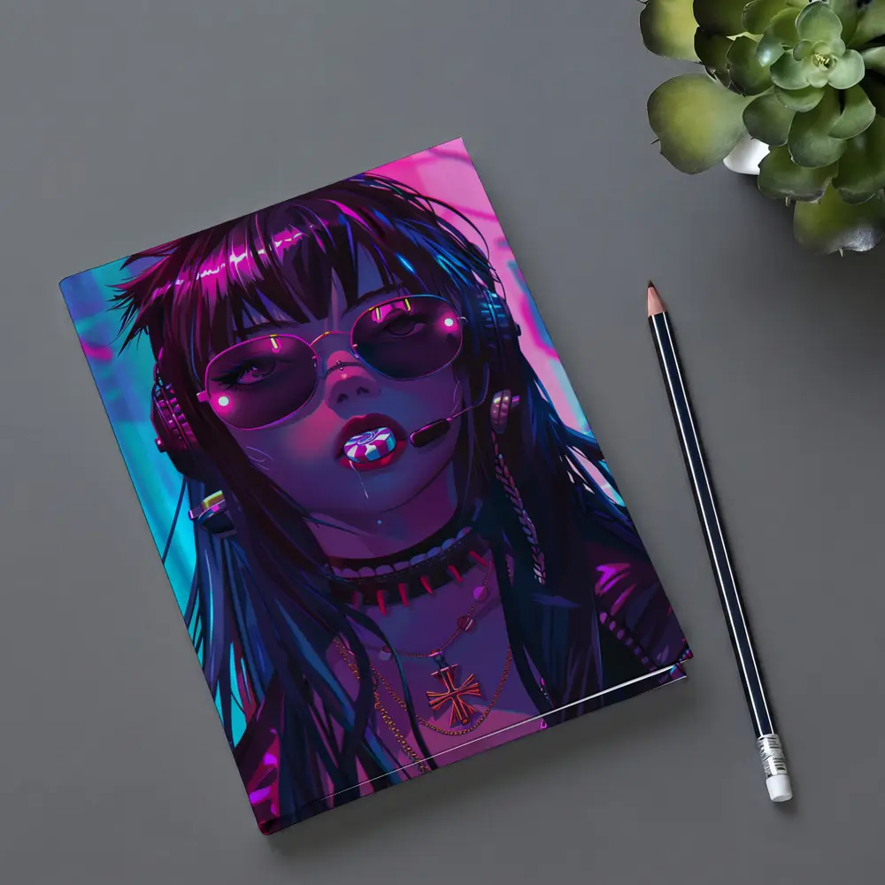 Cyberpunk Anime Girl Neon City Night – Notebooks