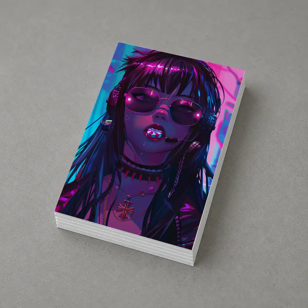 Cyberpunk Anime Girl Neon City Night – Postcards