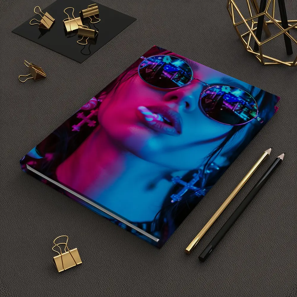 Neon Lit Woman Round Sunglasses Cyberpunk Style – Notebooks