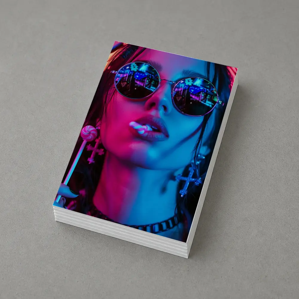 Neon Lit Woman Round Sunglasses Cyberpunk Style – Postcards