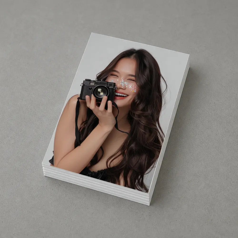 Smiling Woman With Camera And Glitter – Postcards