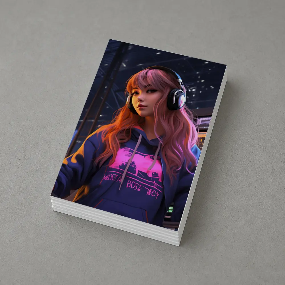 Anime Girl Headphones Neon City Night – Postcards