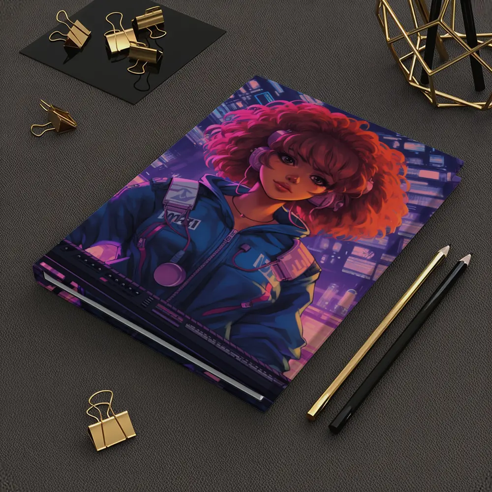 Anime Girl DJ Cyberpunk Neon City Background – Notebooks