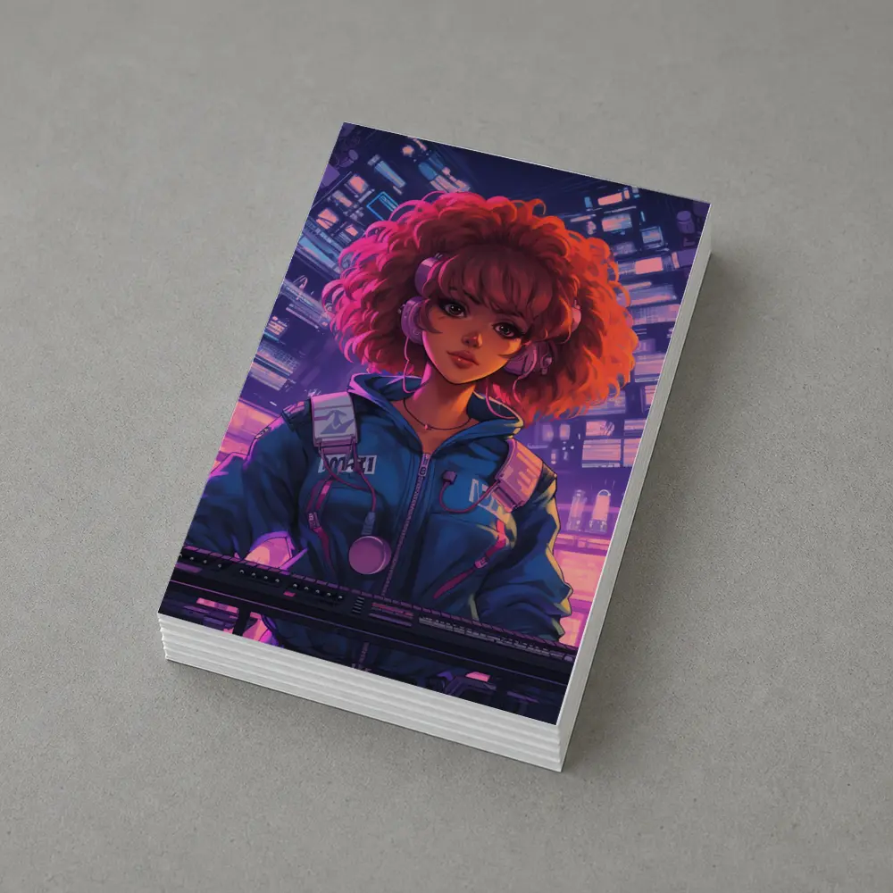 Anime Girl DJ Cyberpunk Neon City Background – Postcards