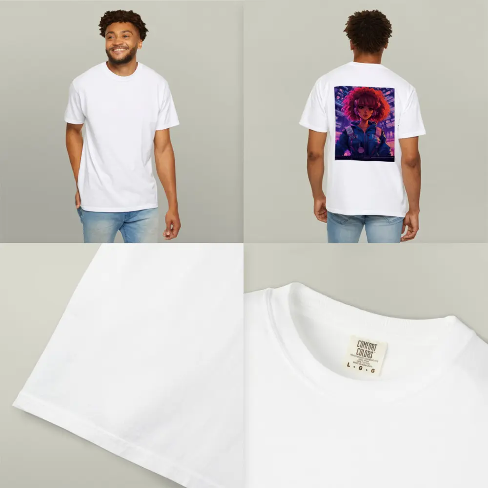 Anime Girl DJ Cyberpunk Neon City Background – T-Shirts