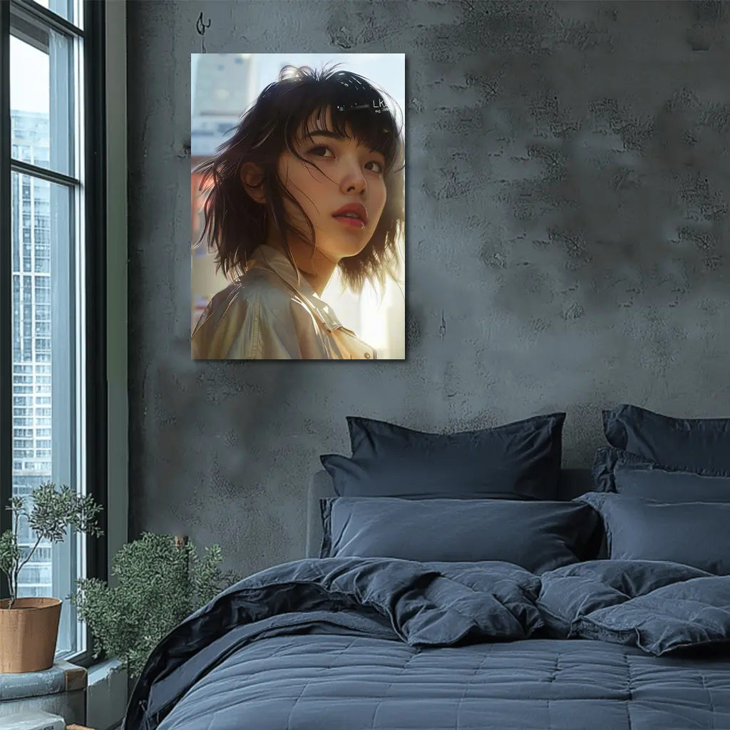 Young Asian Woman Urban City Sunlight Portrait – Wall Art