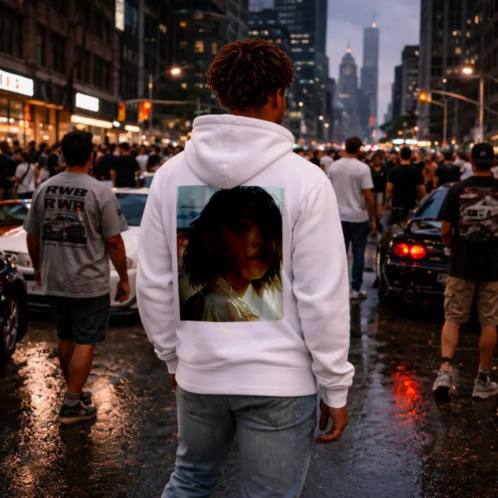 Young Asian Woman Urban City Sunlight Portrait – Hoodies