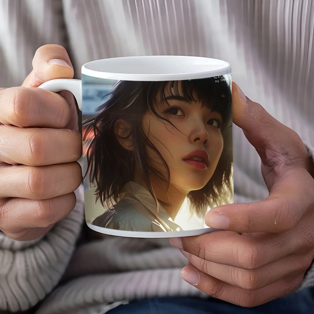 Young Asian Woman Urban City Sunlight Portrait – Mugs