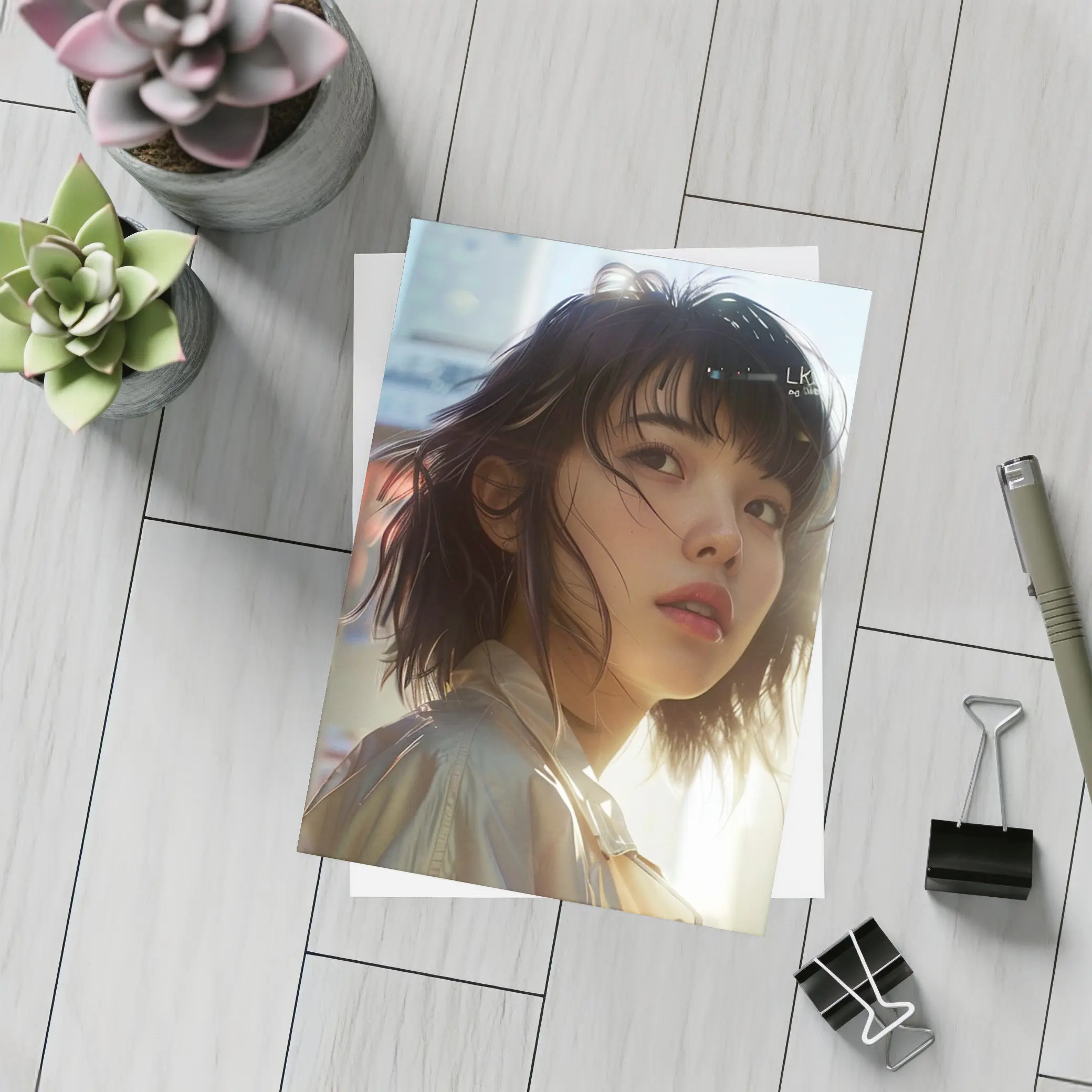 Young Asian Woman Urban City Sunlight Portrait – Postcards