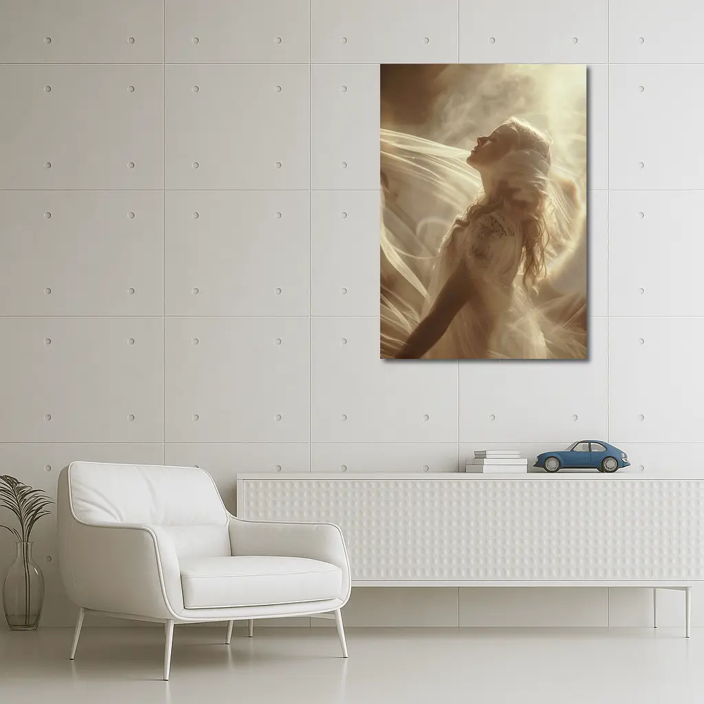 Woman in White Dress Ethereal Light – Wall Art