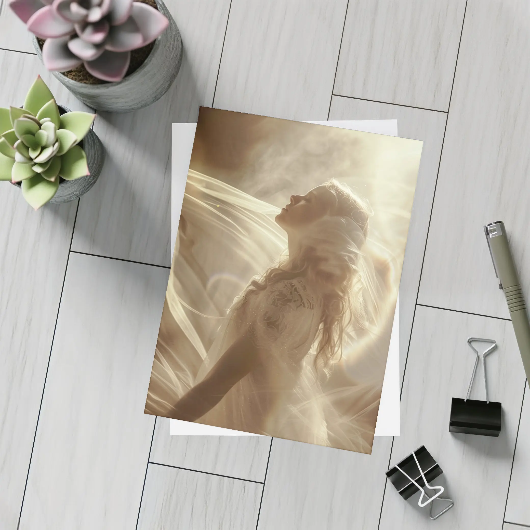 Woman in White Dress Ethereal Light – Postcards