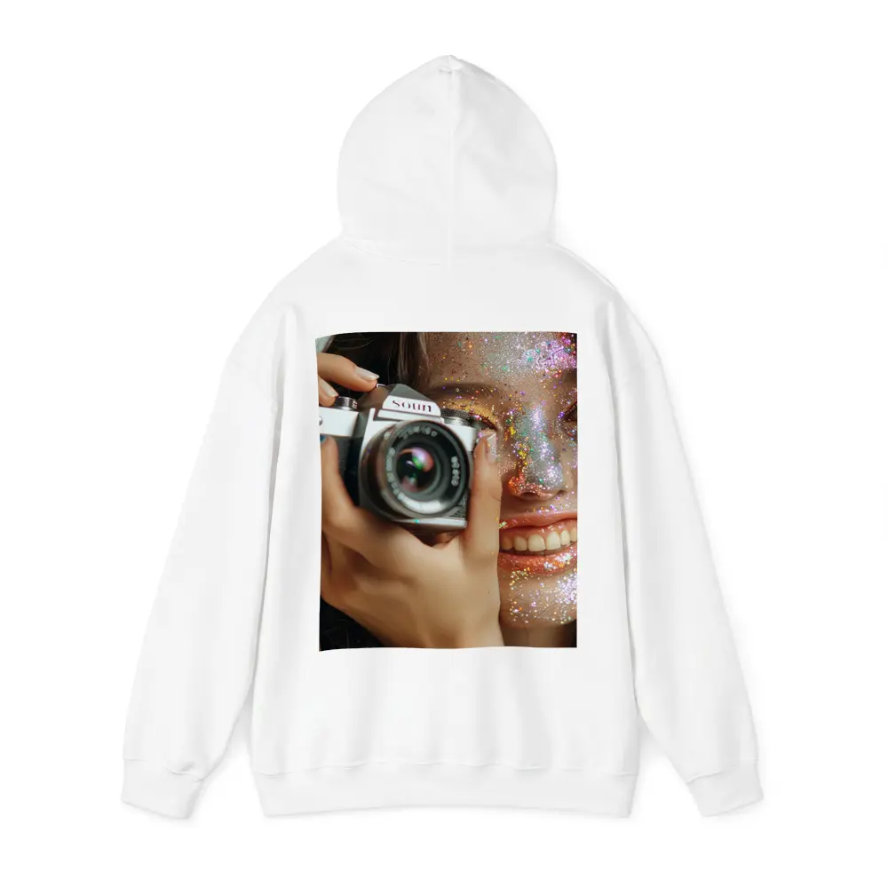 Girl With Camera Glitter Face Portrait – Hoodies