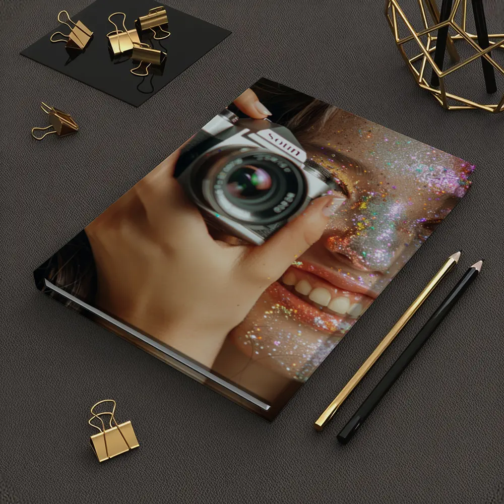 Girl With Camera Glitter Face Portrait – Notebooks
