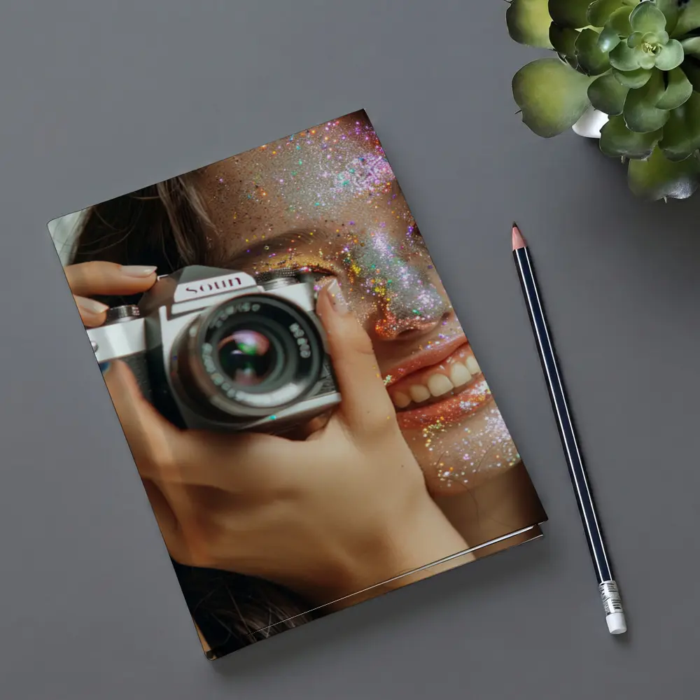 Girl With Camera Glitter Face Portrait – Notebooks