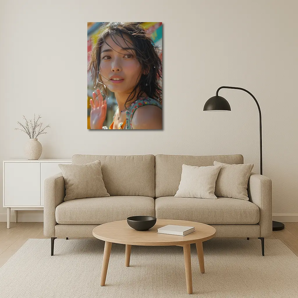 Young Asian Woman Colorful Summer Background – Wall Art